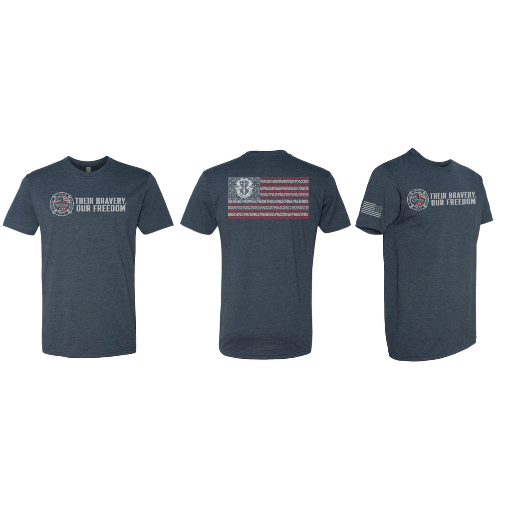 9/11 25th Anniversary Memorial Shirt — front, back and sleeve views