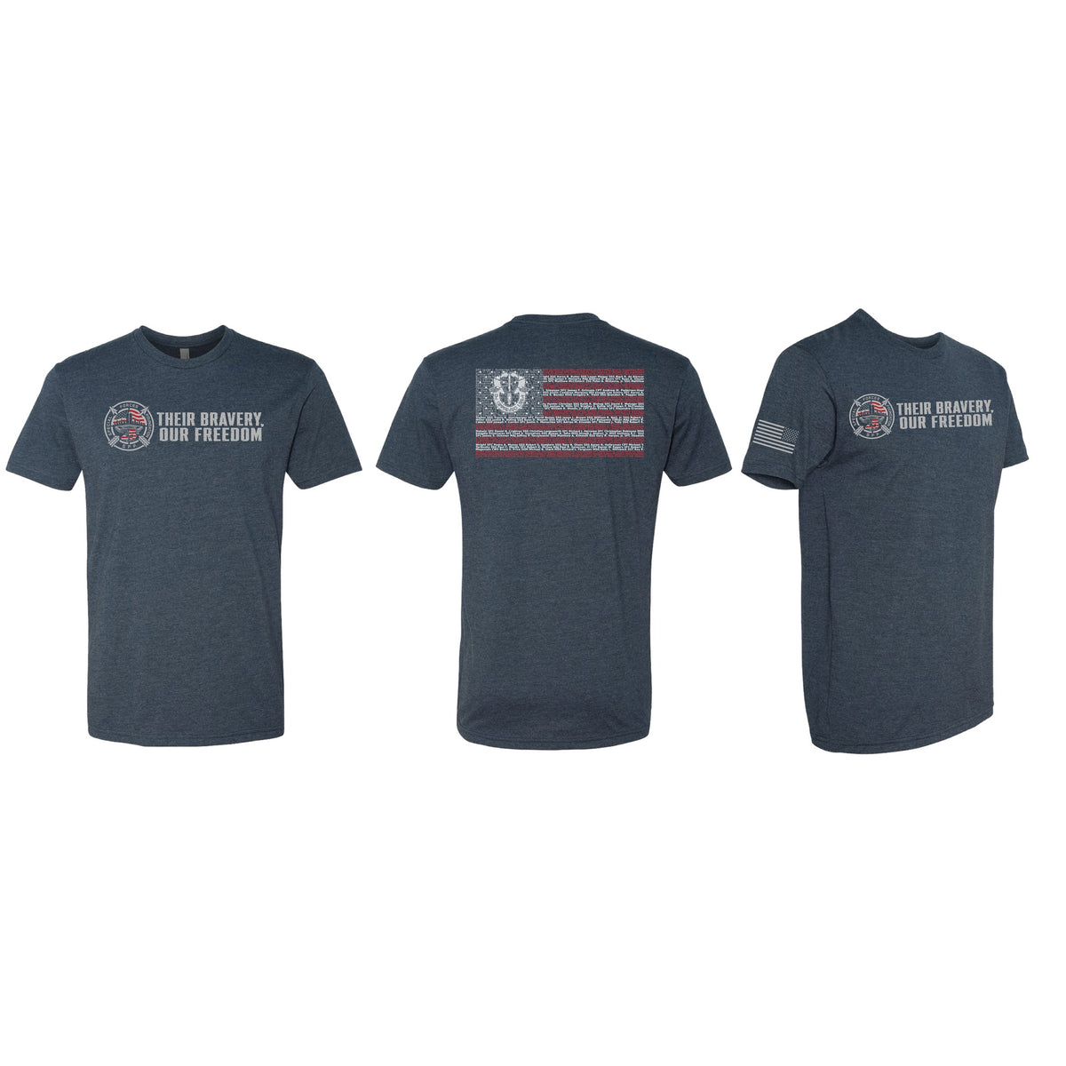 9/11 25th Anniversary Memorial Shirt — front, back and sleeve views
