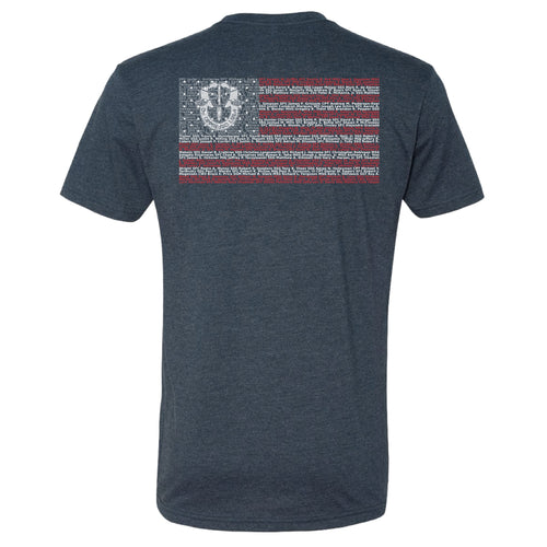 9/11 25th Anniversary Memorial Shirt back — American flag built from the names of fallen Green Berets