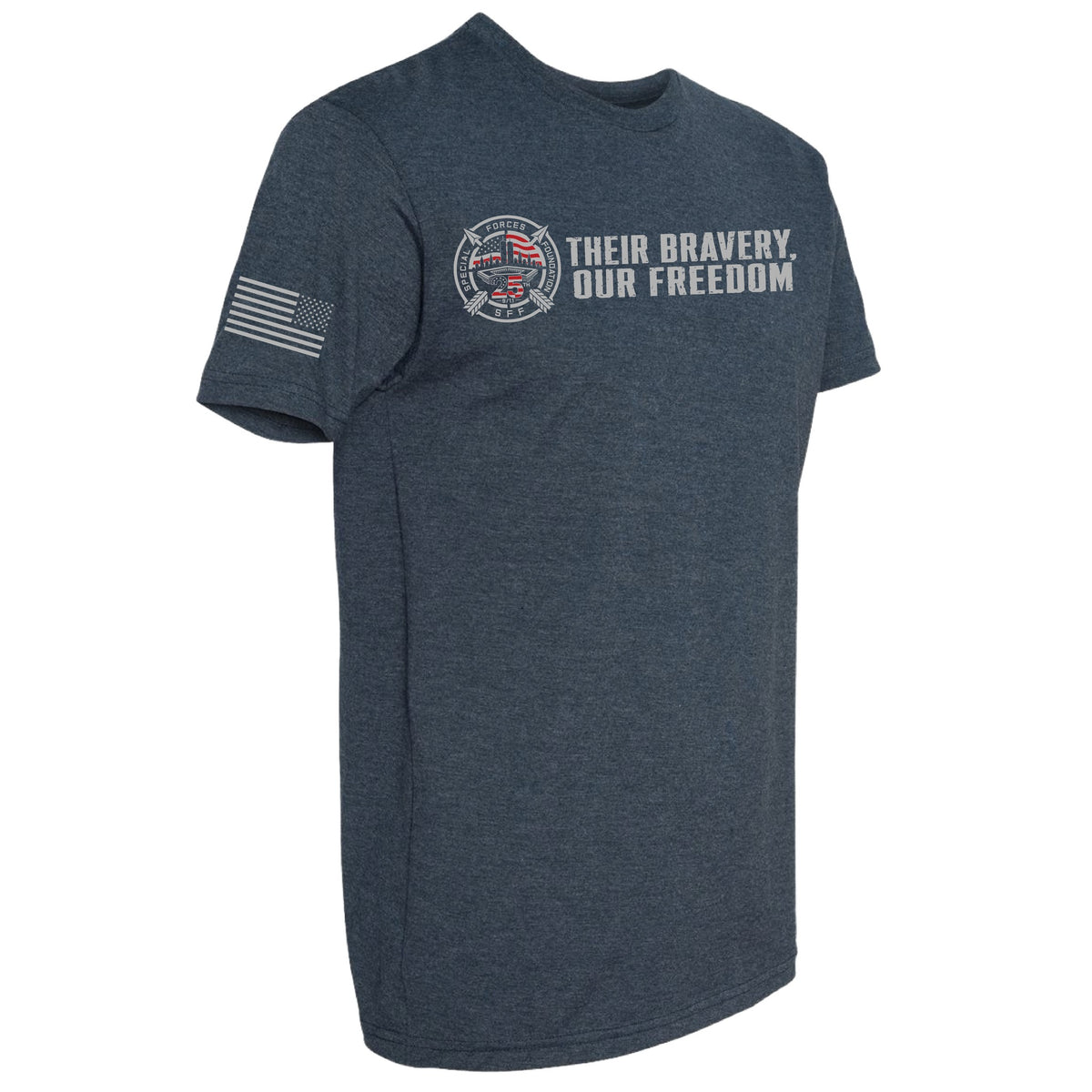 9/11 25th Anniversary Memorial Shirt sleeve detail — American flag on the left sleeve